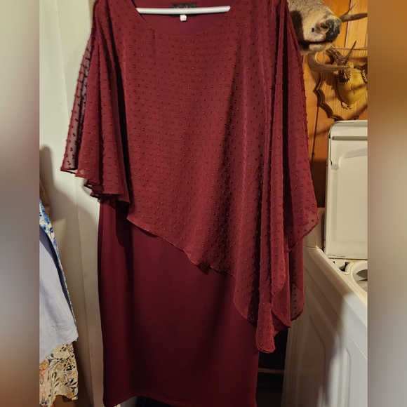 Hanna Nikole Dresses & Skirts - Hanna Nikole Women's Sleeveless Cape Dress with Chiffon Overlay  Pencil Dress